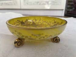 Csodás üveg kínáló kétszínű üveg, arany csiga lábakkal, kézzel festett arany minta