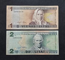 Litvánia 1 + 2 Litas, Litai  1993-1994, F+.