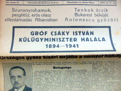 1941 január 27  /  8 Órai Ujság  /  RÉGI EREDETI ÚJSÁG Ssz.: 170