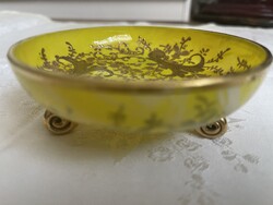 Csodás üveg kínáló kétszínű üveg, arany csiga lábakkal, kézzel festett arany minta