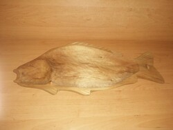 Retro kézzel faragott fa, hal formájú kínáló, asztalközép - 21*47 cm (32/d)