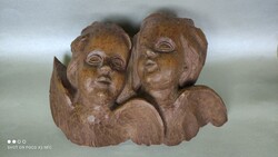 Nagy méretű!!! Szecessziós stílusú fa faragott angyal puttó páros fali dísz asztaldísz