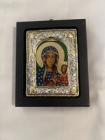 Csodás ikon ezüst lemez okláddal certifikáttal a hátulján.