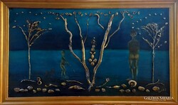 Az emlélek partja. 110x 65 cm Prima díjas művésztől. Károlyfi Zsófia /1952.Tanúsítvány, cégszámla