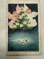 Antik, régi grafikus Karácsonyi - Angyalkás  képeslap                            -4.