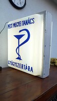 -Pest megyei tanács gyógyszertára, retro, neon, világító tábla, reklámtábla