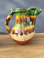 70's vintage Bulgarian Troyan ceramic kancsó – színes drip glaze