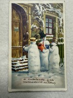 Antique, old graphic Christmas - snowman postcard -4.