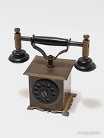 Mini réz telefon, vitrin dísz