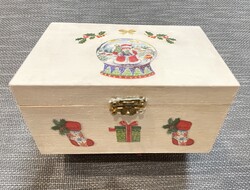 Karácsonyi fa doboz fa ládikó kincsesláda gömb fenyődísz decoupage
