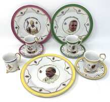 3 személyes emlék porcelán szett  -I.János Pál, VI.Pál, XVI.Benedek Pápák portréjával díszített- RZ
