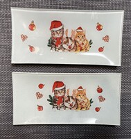 Karácsonyi cicás üvegtál aprósütis bonbonos tálka decoupage