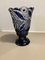 Kék, kristály, kisméretű váza