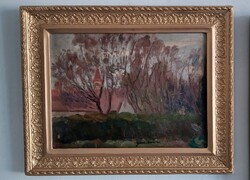 Tájkép Gábor Móric Híres Festőművész, Szép és Ritka, Kvalitásos Olajfestménye