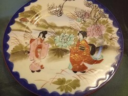 Régi, jelzett japán süteményes tányér gésával, 6 db