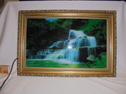 Retro "zenélő" világító falikép keretben - vízesés hangja madárcsicsergéssel - nosztalgia darab