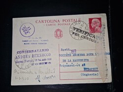 1942, cenzúrázott levelezőlap Olaszországból Budapestre