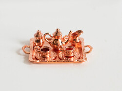 Vintage babaházi teáskészlet / kávés szett tálcával vörösréz színben - babaház kiegészítők, konyha