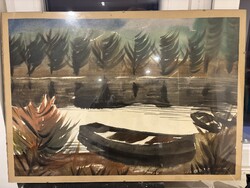 “Csónak a vízen” - akvarell-gouche vegyes technika