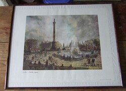 Retro London - Keretezett Trafalgar tér falikép 50x40 cm (1988) - H. Moss litográfia