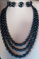 Nyaklánc és karkötő. Természetes fekete barokk gyöngyök páva csillogással. A kapocs - 925*  163 gr !