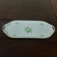 Herendi hecsedli, csipkebogyó mintás porcelán süteményes kínáló tál, tálca