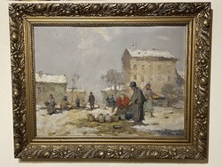 Csallóközi Farkas Lőrinc - Piacon..35x45cm plusz kerete