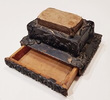 Antik Viktoriánus stílusú fa varróboboz tűpárna