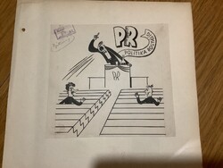 Toncz Tibor eredeti karikatúra rajza a Szabad Száj c. lapnak 17 x 16 cm papírra ragasztva