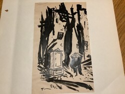 Toncz Tibor eredeti karikatúra rajza a Szabad Száj c. lapnak 12 x 20 cm papírra ragasztva