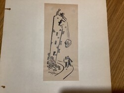 Toncz Tibor eredeti karikatúra rajza a Szabad Száj c. lapnak 8,5 x 19 cm papírra ragasztva