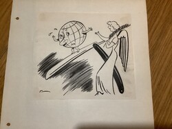 Toncz Tibor eredeti karikatúra rajza a Szabad Száj c. lapnak 18,5 x 16 cm papírra ragasztva