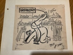 Toncz Tibor eredeti karikatúra rajza a Szabad Száj c. lapnak 17 x 20 cm papírra ragasztva