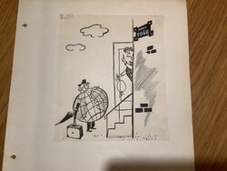 Toncz Tibor eredeti karikatúra rajza a Szabad Száj c. lapnak 18,5 x 15,5 cm papírra ragasztva