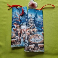 DCS124C - Mária a kisdeddel és karácsonyfával mintás textil ajándéktasak, mikulás zsák, bortartó, pe