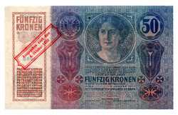 50 Korona Bankjegy 1914 1920. okt. 4. felülbélyegzéssel UNC