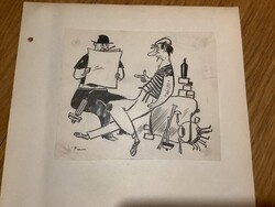 Toncz Tibor eredeti karikatúra rajza a Szabad Száj c. lapnak 18 x 15 cm papírra ragasztva