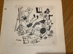 Toncz Tibor eredeti karikatúra rajza a Szabad Száj c. lapnak 18 x 18 cm papírra ragasztva