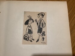 Toncz Tibor eredeti karikatúra rajza a Szabad Száj c. lapnak 8 x 11,5 cm papírra ragasztva