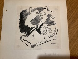Toncz Tibor eredeti karikatúra rajza a Szabad Száj c. lapnak 17 x 18 cm papírra ragasztva