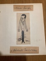Toncz Tibor eredeti karikatúra Márai Sándorról 18 x 7,5 cm papírra ragasztva