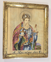 Antik gyöngyvarrott/hímzett zárdamunka/apácamunka - St. Karolus . der G.