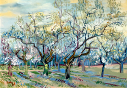 Gyümölcsös virágzó szilvafákkal - Van Gogh nyomán - olajfestmény (50 x 70)