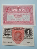 KÉT KORONA 1917 + EGY KORONA 1916--1+2 KORONA