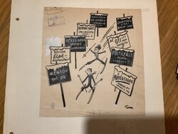 Toncz Tibor eredeti karikatúra rajza a Szabad Száj c. lapnak 17 x 18 cm papírra ragasztva