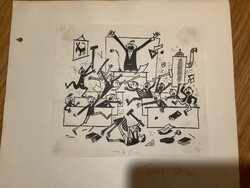 Toncz Tibor eredeti karikatúra rajza a Szabad Száj c. lapnak 17 x 14 cm papírra ragasztva