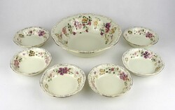 1Y073 Pillangó mintás vajszínű Zsolnay kompótos készlet 6+1 darab