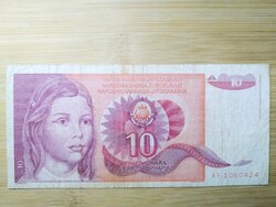 Jugoszlávia,  10, tíz Dinár 1990