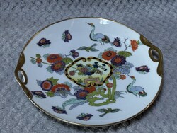 Porcelán  tálca, madár, virág