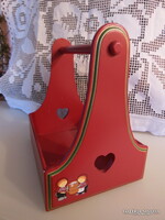 TÁLCA - KARI TRESTAKK - FESTETT FA - NORVÉG  NÉPMŰVÉSZET - 27 x 25 x 19 cm - VINTAGE